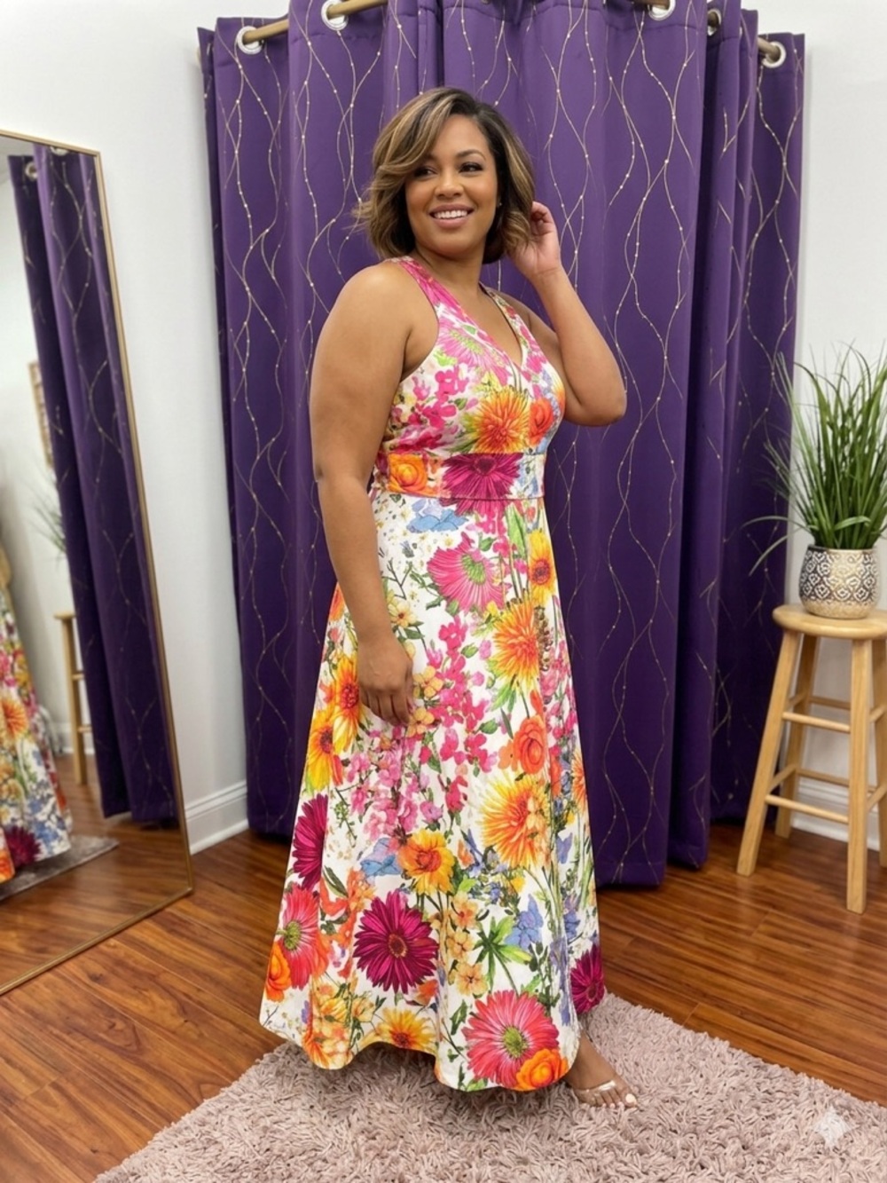 Floral Halter Maxi Dress in Bright Multi